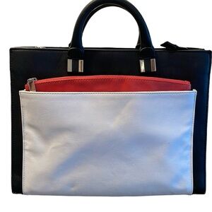 EUC ZARA Basic Professional-style Laptop Tote, Black/White/Red Faux Leather
